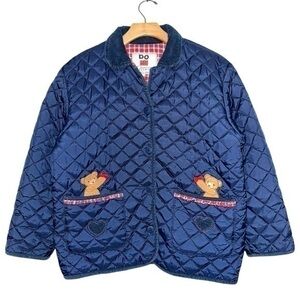 Do di Petto Miniconf 7 122 Navy Blue Heart Bear Ribbon Appliqué Quilted Jacket